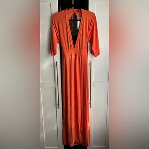 BRAND NEW! Orange long, maxi dress. By Boohoo Night size 8.